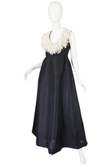 1960s Black Silk Organza "Feathered" Collar Sarmi Dress