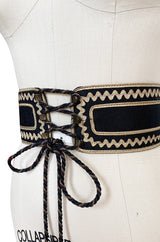 1976-77 Yves Saint Laurent Russian Collection Black & Gold Corset Tie Belt