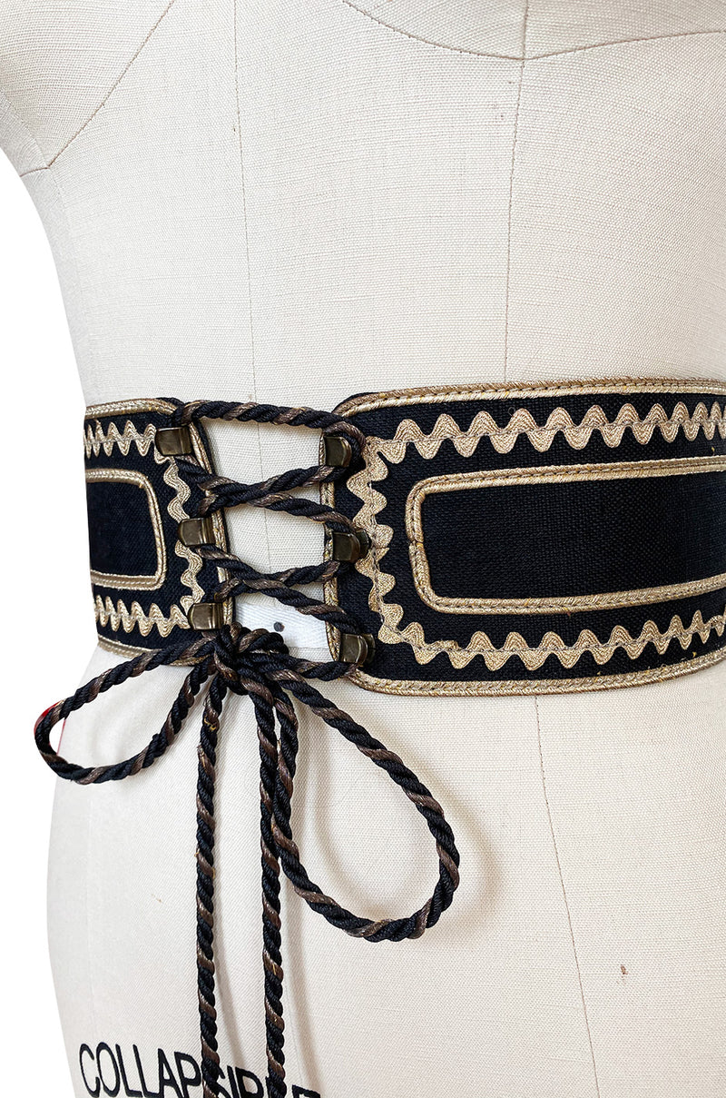 1976-77 Yves Saint Laurent Russian Collection Black & Gold Corset Tie Belt