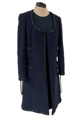 Spectacular Spring 2003 Chanel by Karl Lagerfeld Haute Couture Blue Beaded Runway Dress Coat Suit