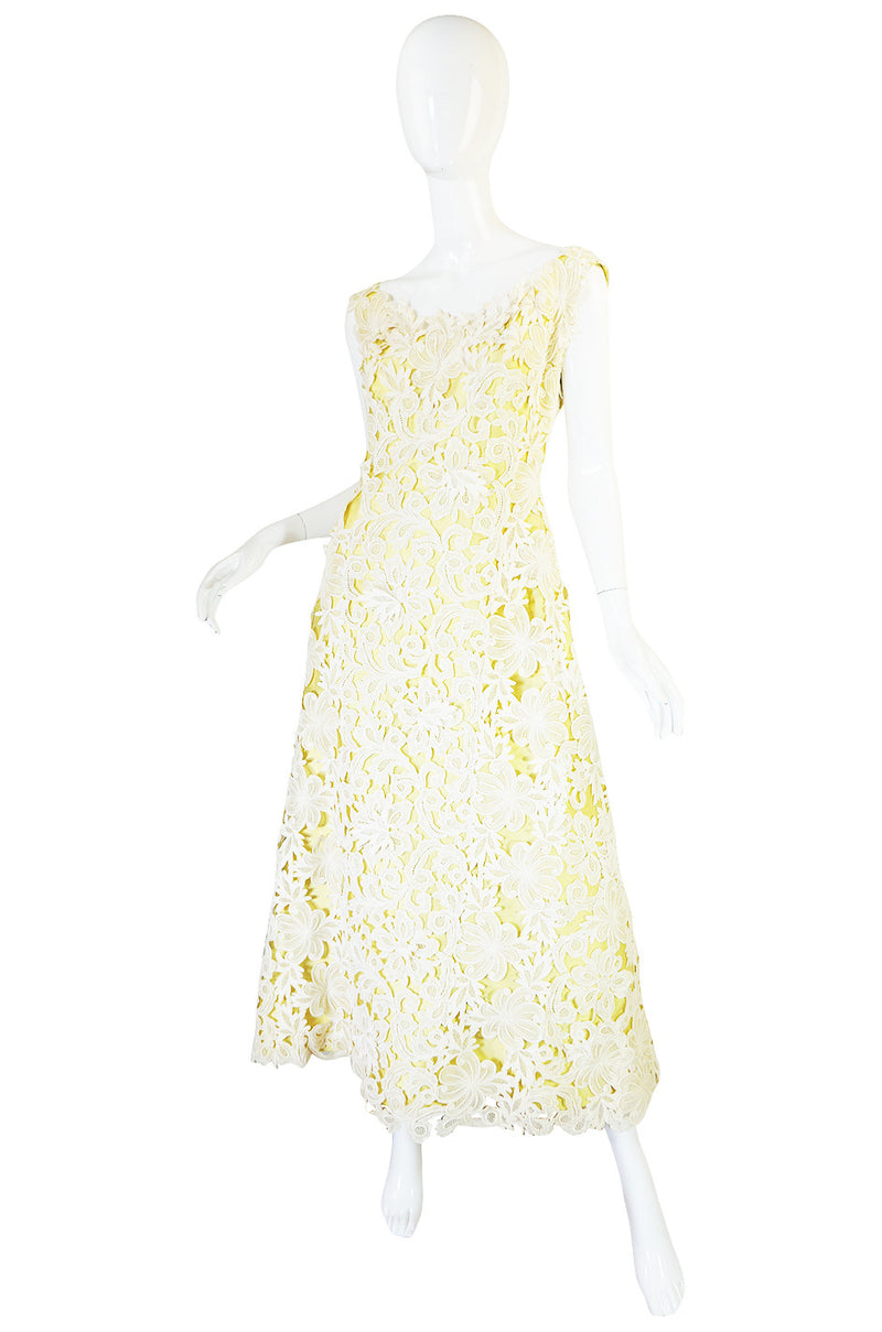 1960s Lace Overlay Sara Fredericks Sculptural Silk Dress