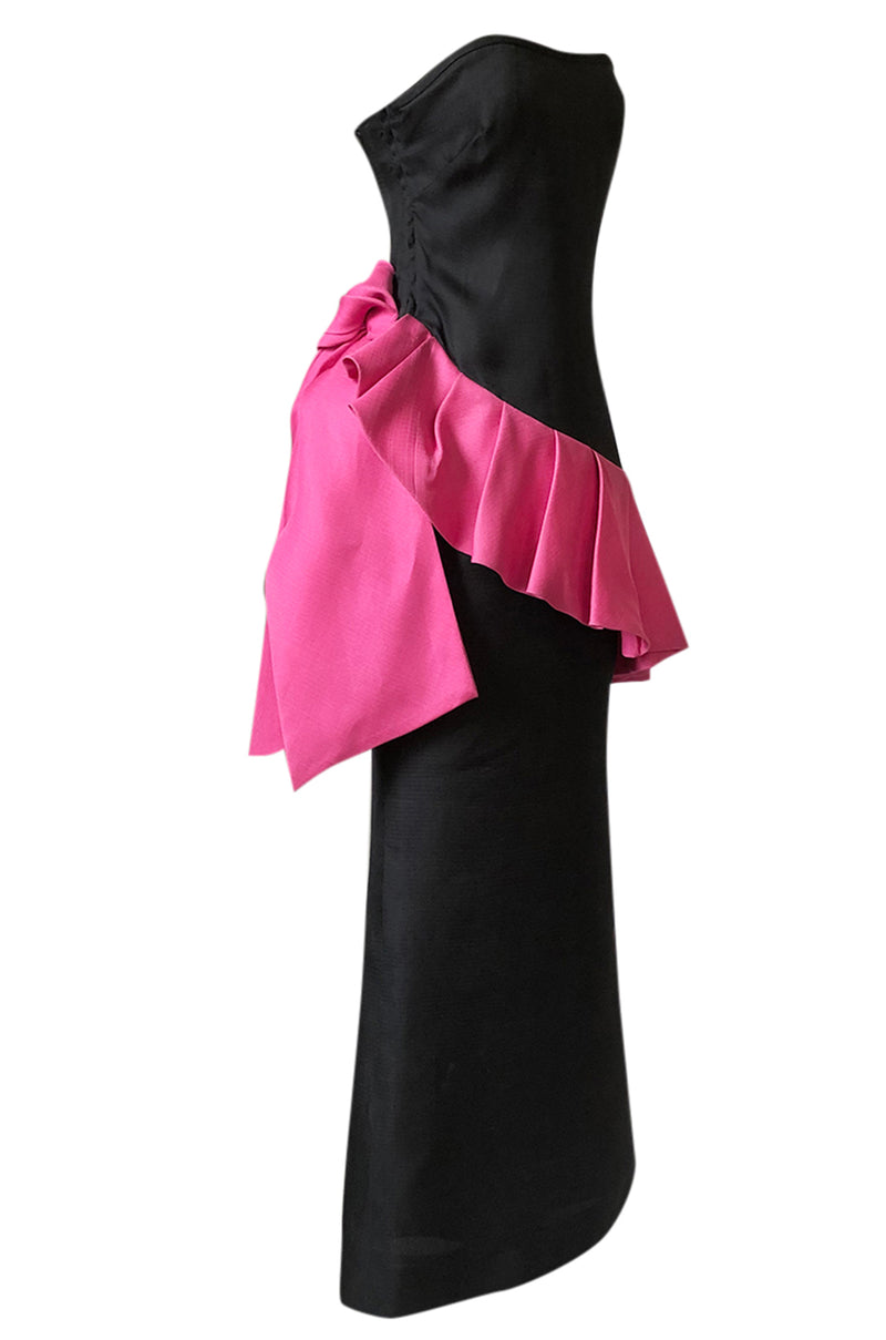 Spring 1987 Yves Saint Laurent Runway & Ad Campaign Pink Ruffle Dress Shrimpton Couture Spring 1987 Yves Saint Laurent Runway & Ad Campaign Pink Ruffle Dress Shrimpton Couture
