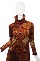 1970s Bullock's Wilshire Panne Velvet Print Dress