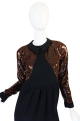 1980s Fine Geoffrey Beene Curved Sequin Fitted Dress
