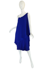 1980-82 Ruffled Halston Spiral Dress in Royal Blue Silk