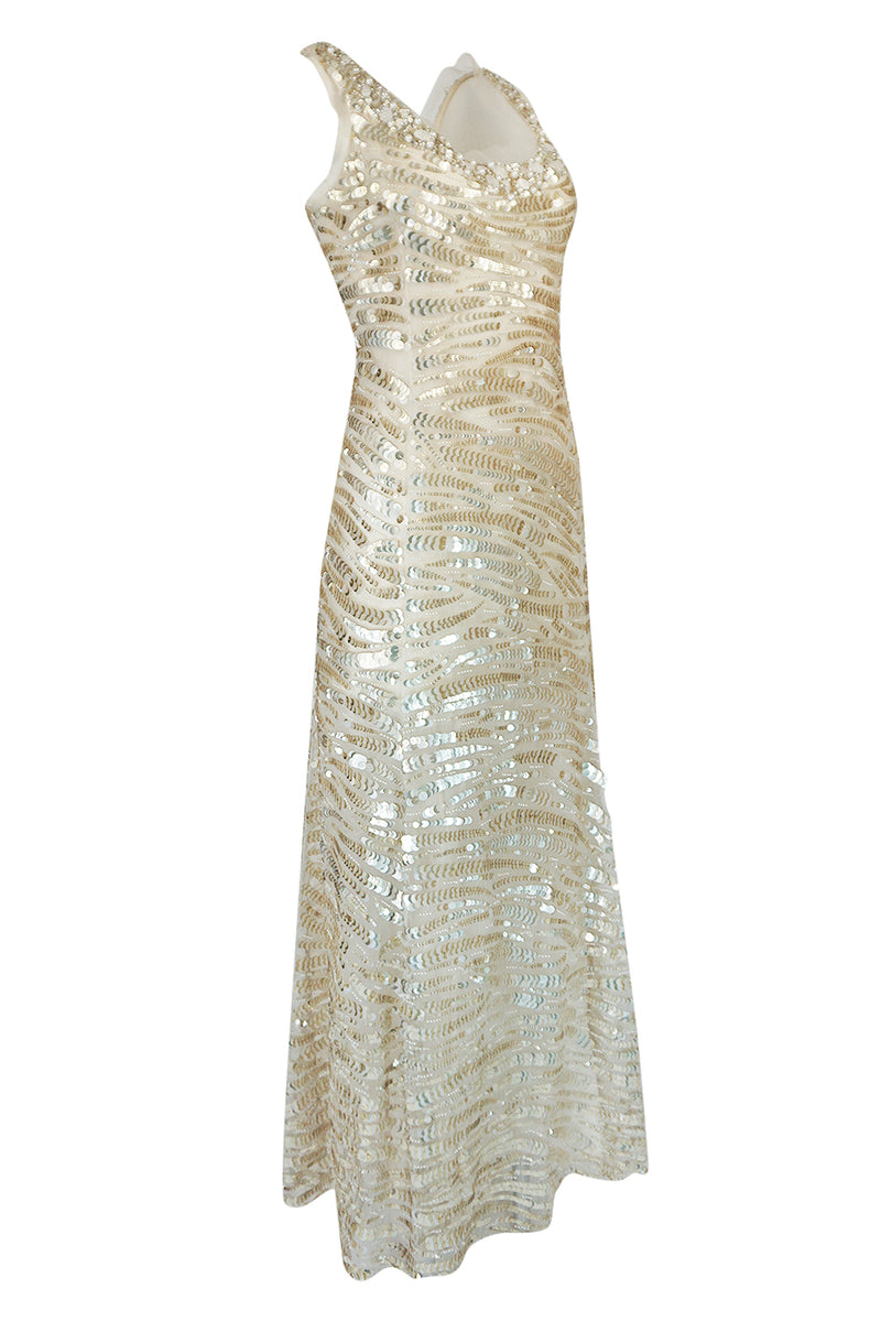 Resort 2008 Oscar de la Renta Runway Muted Gold Paillette & Beaded Dre ...