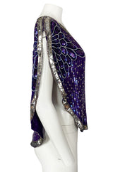 1970s Unlabeled Purple & Silver Sequin and Bead Cape or Top