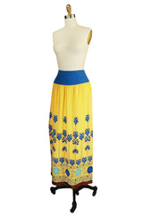 1970s Lanvin Numbered Couture Print & Sequin Wrap Skirt