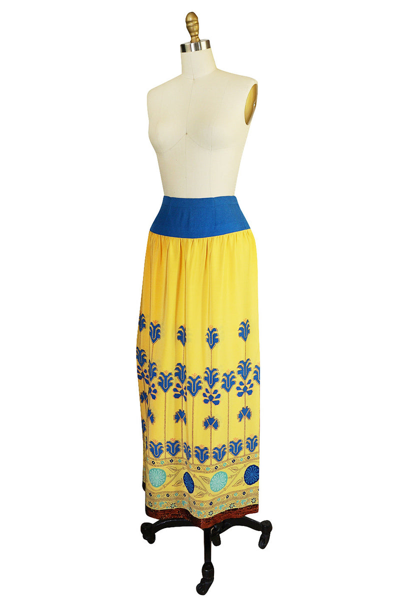 1970s Lanvin Numbered Couture Print & Sequin Wrap Skirt