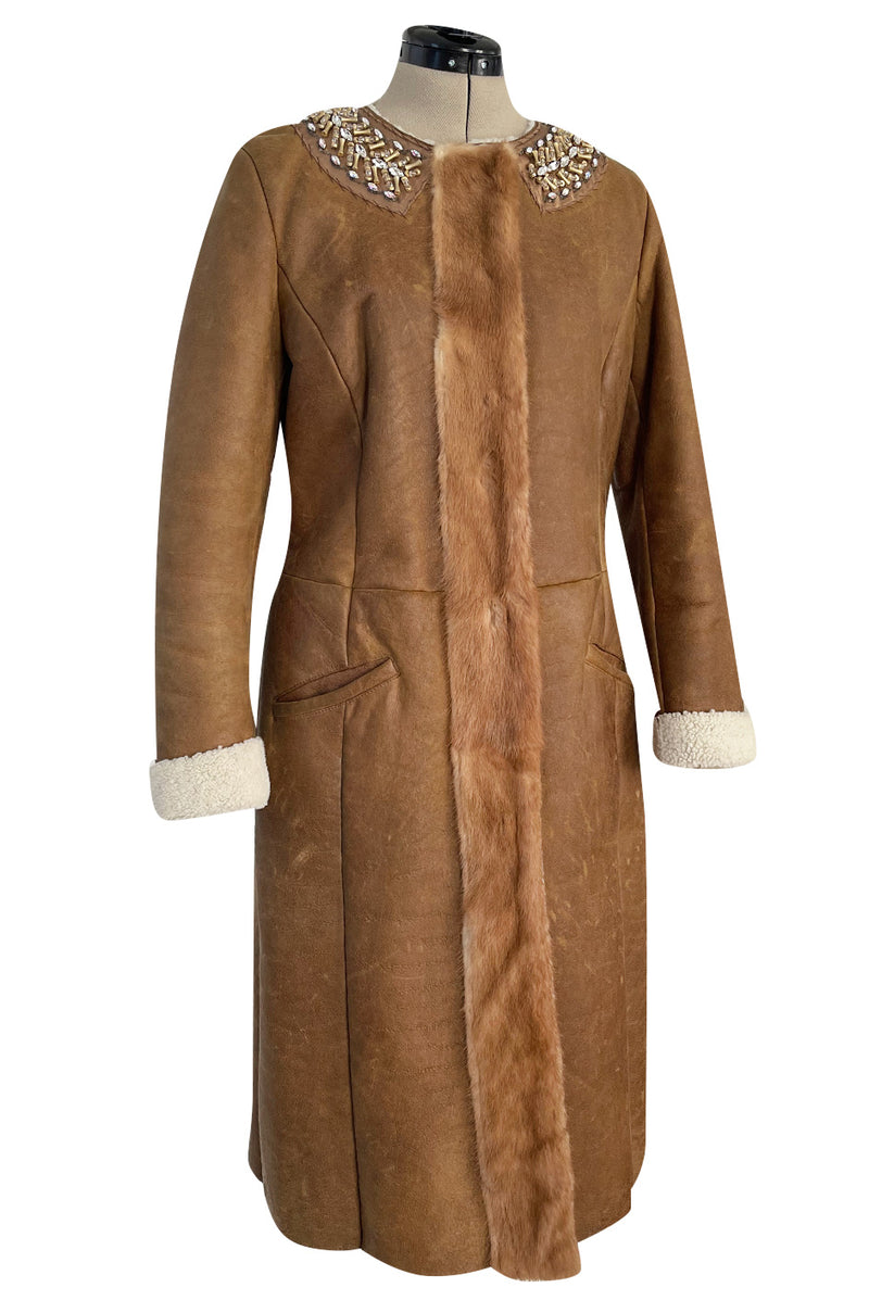 Iconic Fall 2004 Prada Look 14 Runway Shearling Coat w Mink Beading & Crystal Detailing