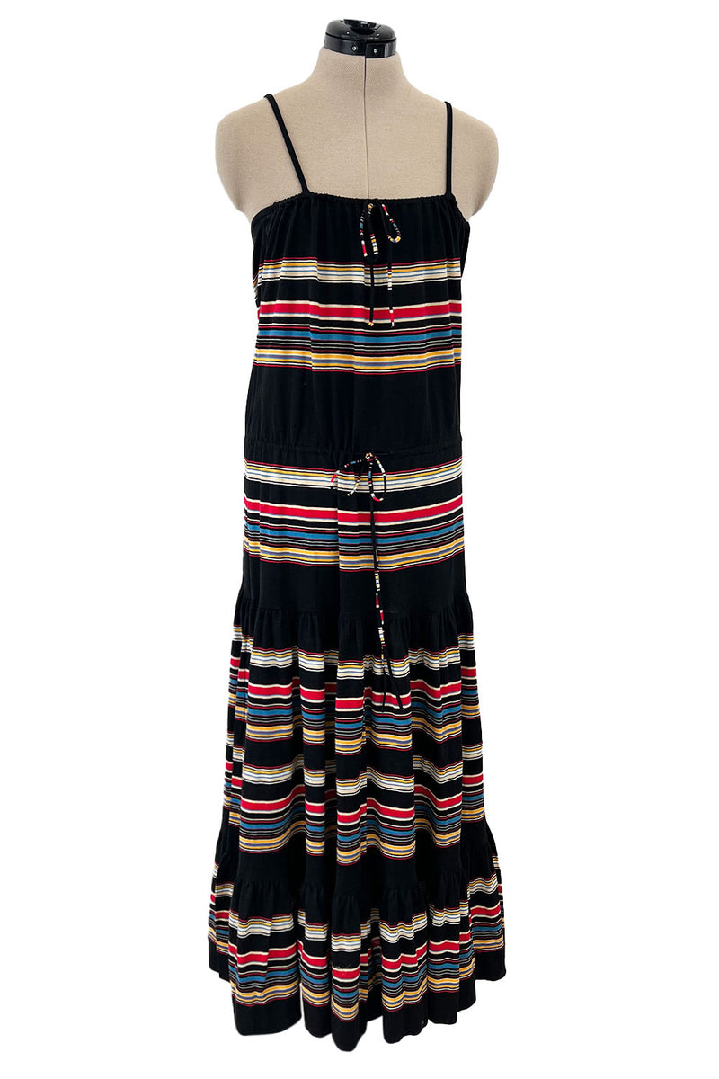 Prettiest Spring 1977 Christian Dior by Marc Bohan Black Cotton Jersey Striped Dress