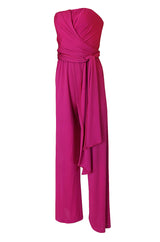 1970s Scott Barrie Multi Wrap Bodice Pink Silk Jersey Jumpsuit