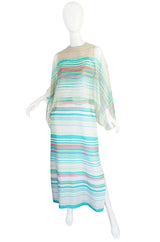 1960s I. Magnin Silk Twill and Silk Chiffon Caped Dress