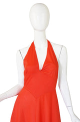 1970s Miss Dior Plunging Bright Maxi Dress