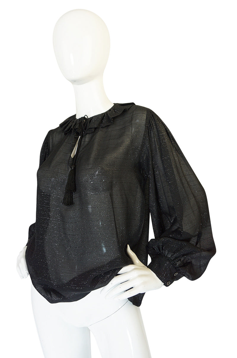 Fall 1977 Yves Saint Laurent Black Lame Thread Silk Top