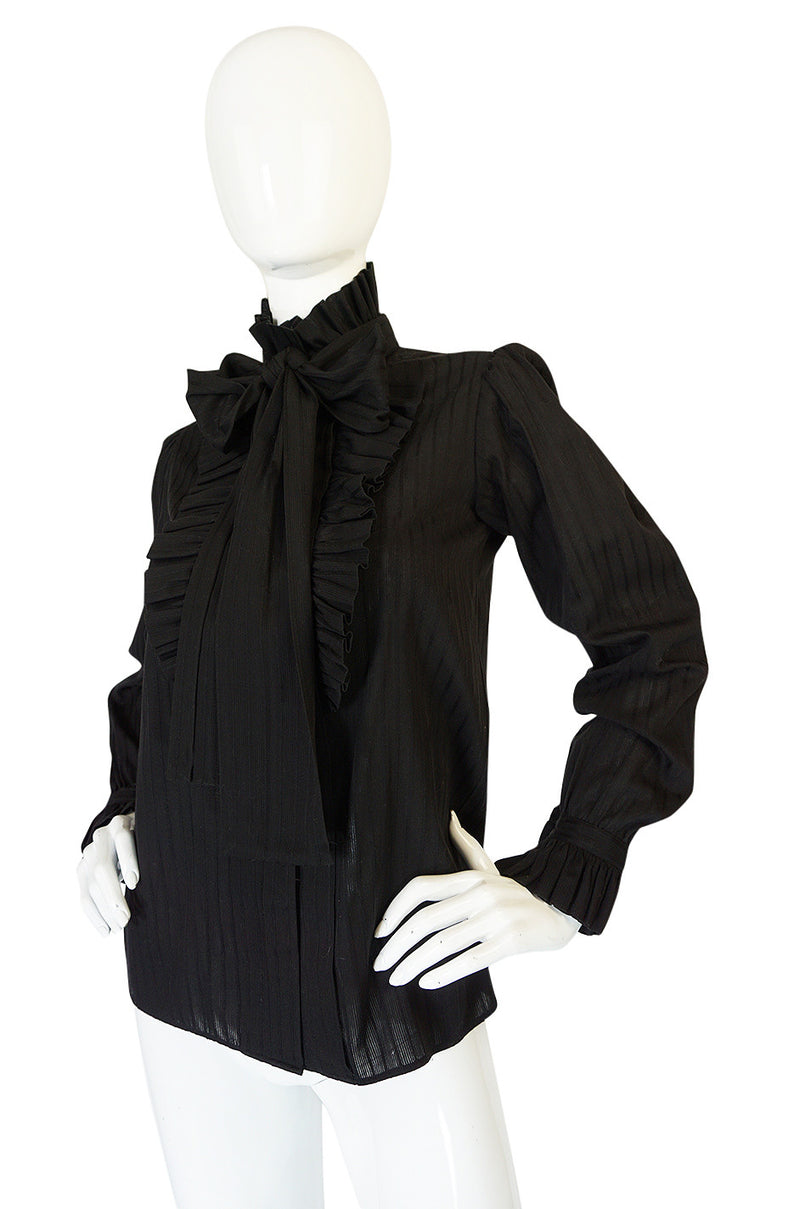 1970s Yves Saint Laurent Black Cotton Tuxedo Shirt