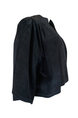 1970s Jean Muir Deep Navy Full Cut Suede Caped Jacket