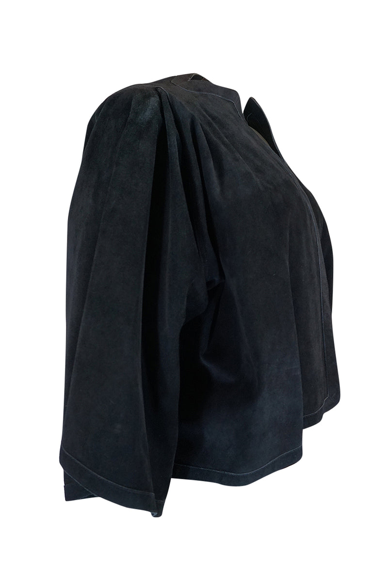 1970s Jean Muir Deep Navy Full Cut Suede Caped Jacket