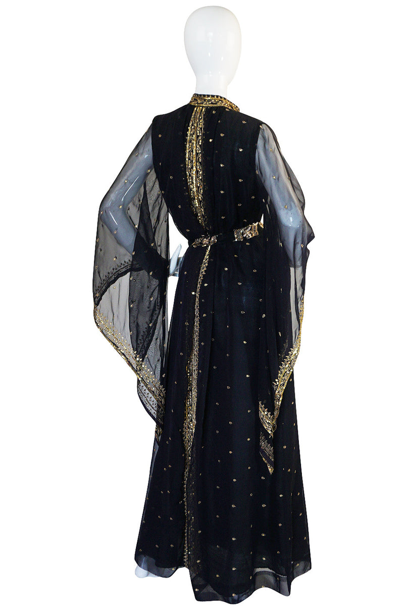 1960s Silk Chiffon & Gold Thread and Sequin Caftan