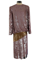 Documented 1982 Bill Blass Sequin & Beaded Dusty Purple, Gold & Silver Dress
