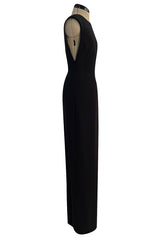 Early 2000s John Anthony Couture Completely Open Back Black Dress w High Side Slit