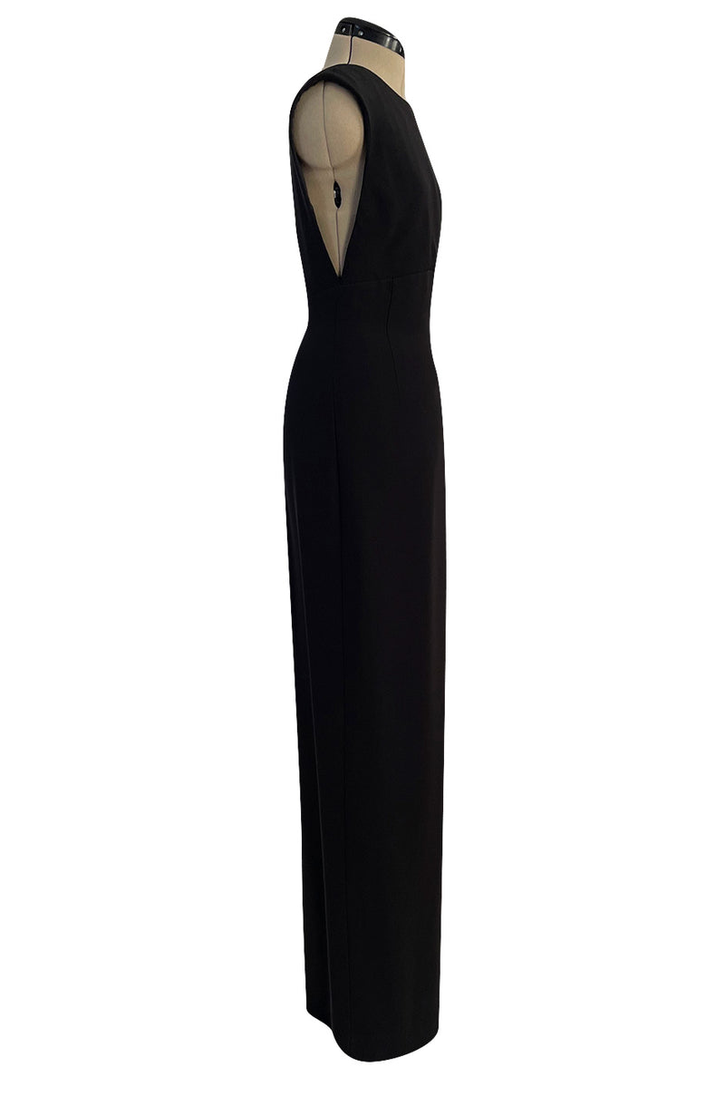 Early 2000s John Anthony Couture Completely Open Back Black Dress w High Side Slit