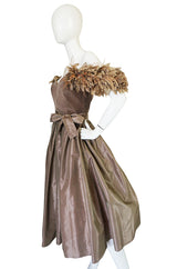 1970s Victor Costa "Feathered" Shoulder Party Dress