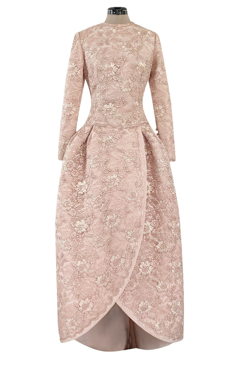 Fall 1994 Nina Ricci Haute Couture Metallic Cord Detailed Lace & Pink Silk Dress