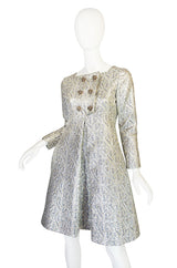 1960s Malcolm Starr Silver Metallic Brocade Dress