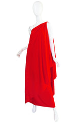 1970s One Shoulder Red Jersey Halston Dress