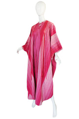 1960s Josefa Mexico Pink Cotton and Ribbon Caftan