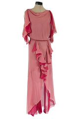 Phenomenal Spring 2001 Chanel by Karl Lagerfeld Dusty Pinks Silk Chiffon Runway Dress