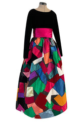 Iconic Fall 1980 Possible Yves Saint Laurent Haute Couture Dress Patchwork & Velvet Dress