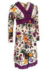 1960s Unlabeled 'Gucci' Floral & Fauna Print Rayon Jersey Dress