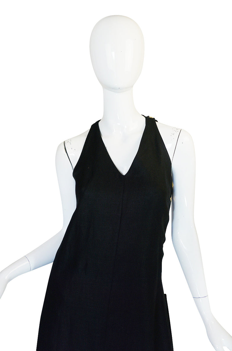1970s Rare and Chic Hermes Black Linen Wrap Dress