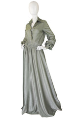 1970s Anne Klein Metallic Shirt Maxi Dress
