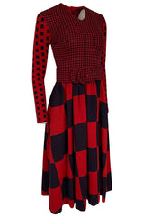 Documented 1971 Rudi Gernreich Red & Navy Check Dress w Belt