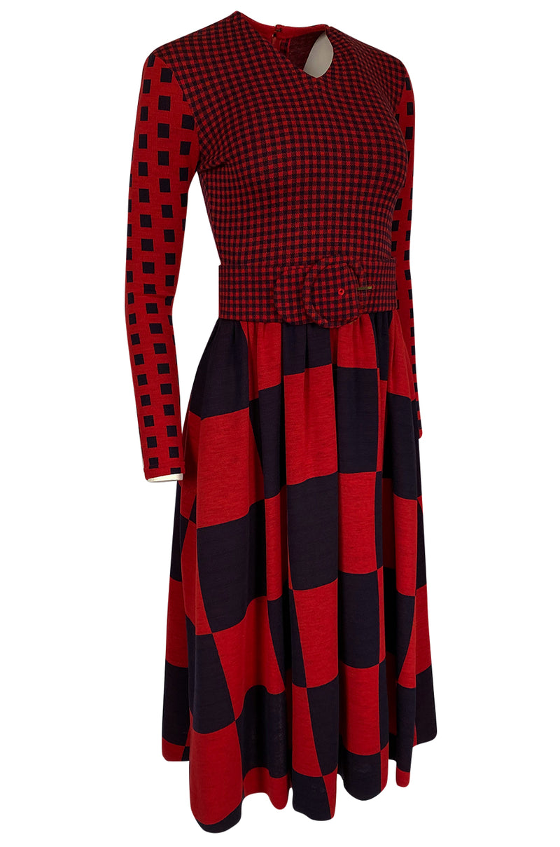 Documented 1971 Rudi Gernreich Red & Navy Check Dress w Belt