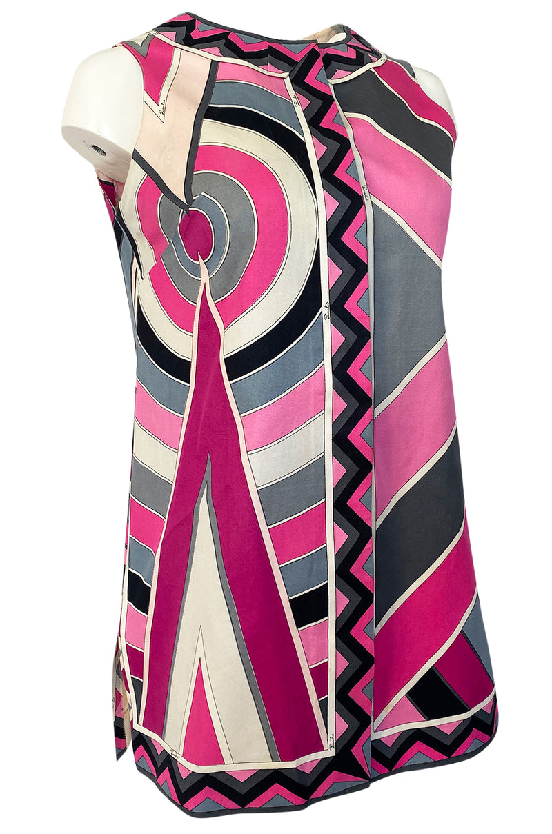 Emilio Pucci Pink Sleeveless Signature Print Sheath Cotton Dress