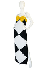 Graphic 1980s Bill Blass Black & White Diamond Bow Dress