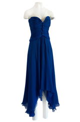Spring 1990 Oscar De La Renta Deep Sapphire Blue Silk Chiffon Strapless Dress