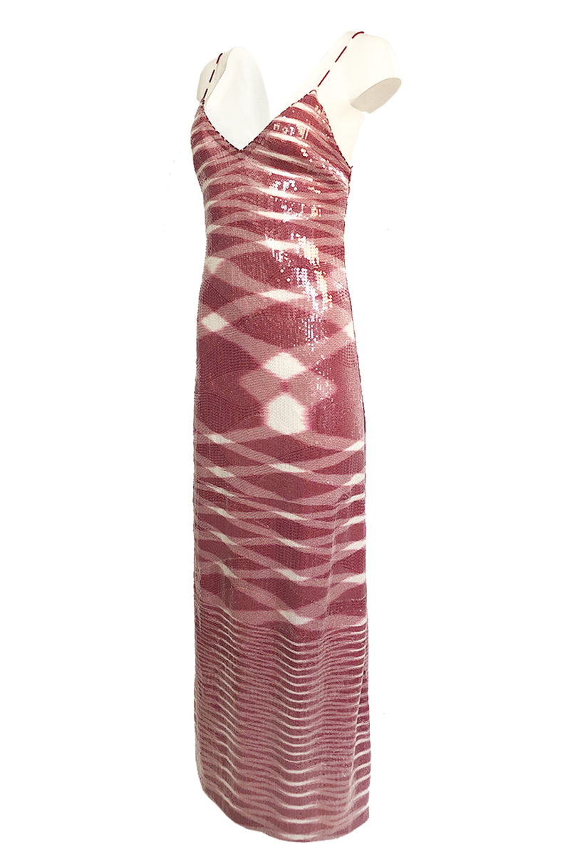 Resort 2013 Missoni Raspberry & White Fully Sequinned Knit Halter Slip Dress