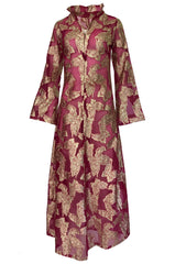 1970s Unlabeled Gold Lame Thread Butterfly Caftan on Pink Organza
