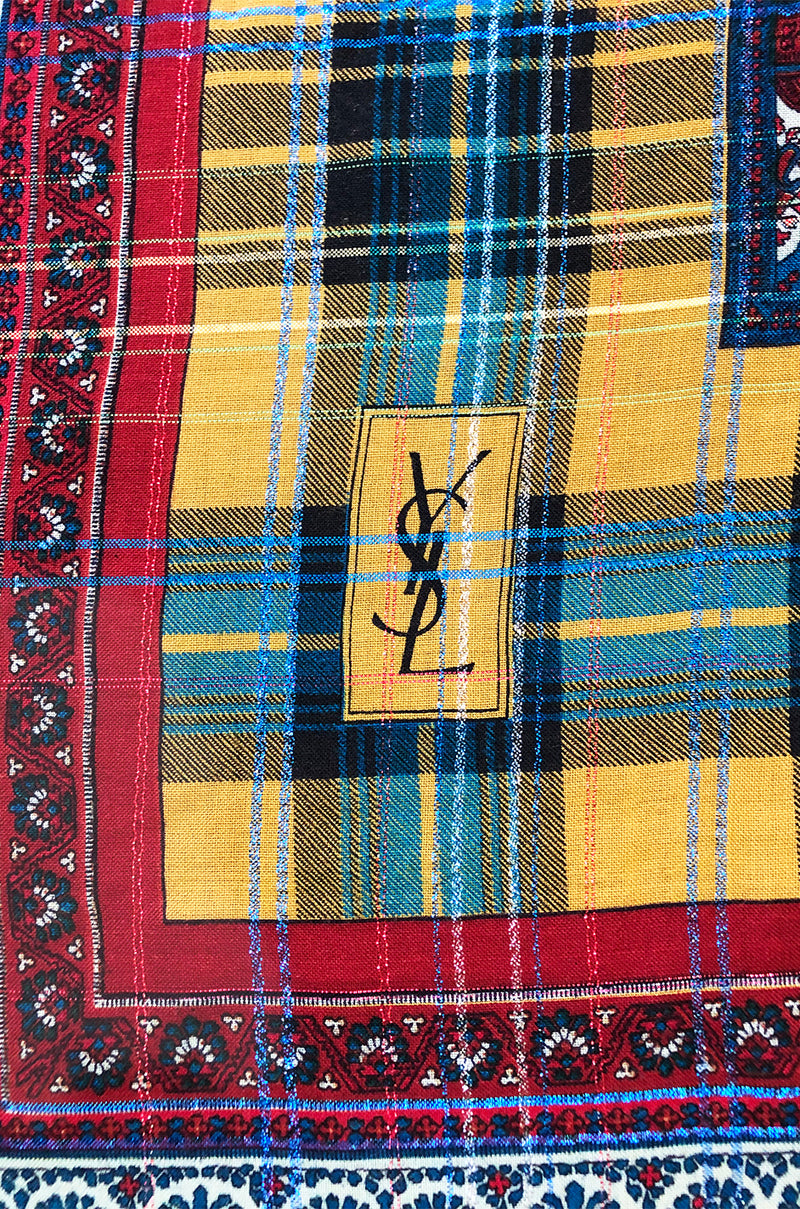 Huge 1970s Yves Saint Laurent Metallic Red & Yellow Fine Silk Wool Scarf