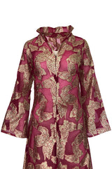 1970s Unlabeled Gold Lame Thread Butterfly Caftan on Pink Organza