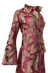 1970s Unlabeled Gold Lame Thread Butterfly Caftan on Pink Organza