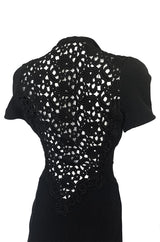 1980s Thierry Mugler Back Open Cut Work Lace Black Fitted Dress