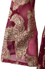 1970s Unlabeled Gold Lame Thread Butterfly Caftan on Pink Organza