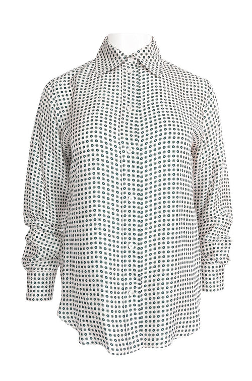 Early 2000s Chloe Printed Men's 'Tie' Silk Twill Button Down Top