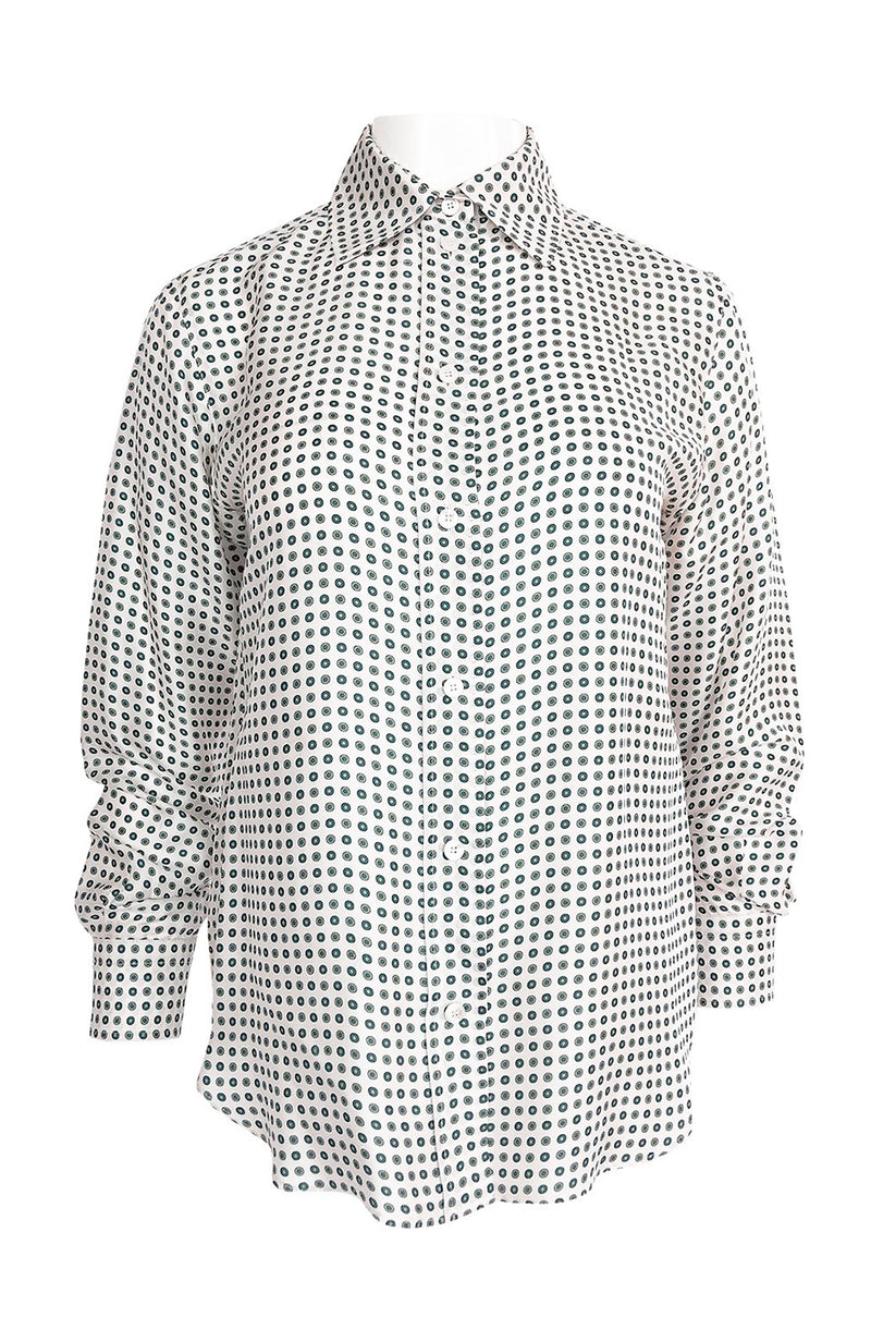Early 2000s Chloe Printed Men's 'Tie' Silk Twill Button Down Top